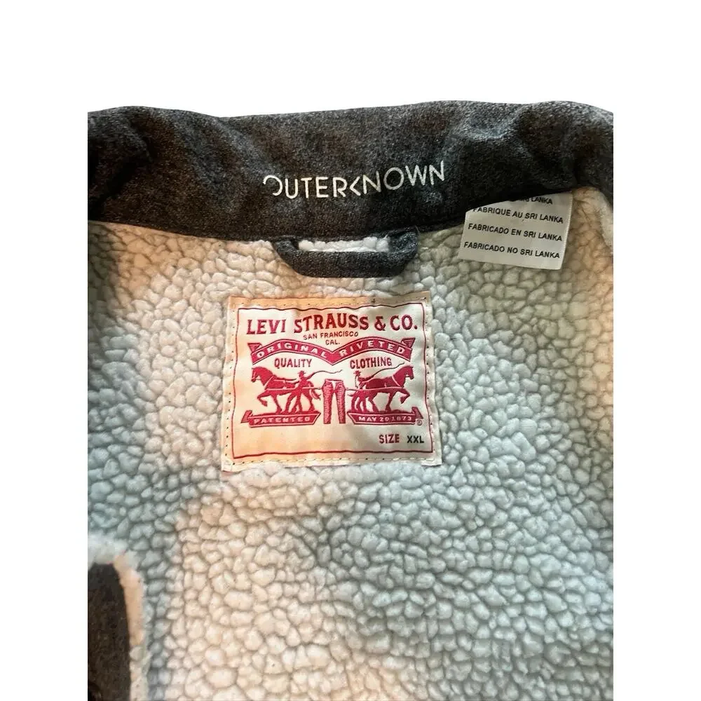 Levis x Outerknown Sherpa Trucker Jacket Mens XXL Gray Fleece Lined Snap